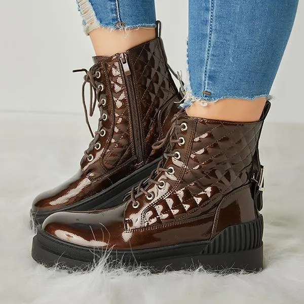 Women Vintage Motorcycle Mid Heel Platform Boots