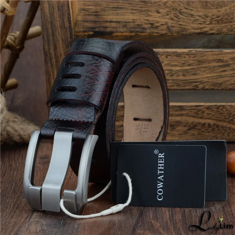 Men's Cowskin Genuine Leather Automatic Buckle Closure Belts