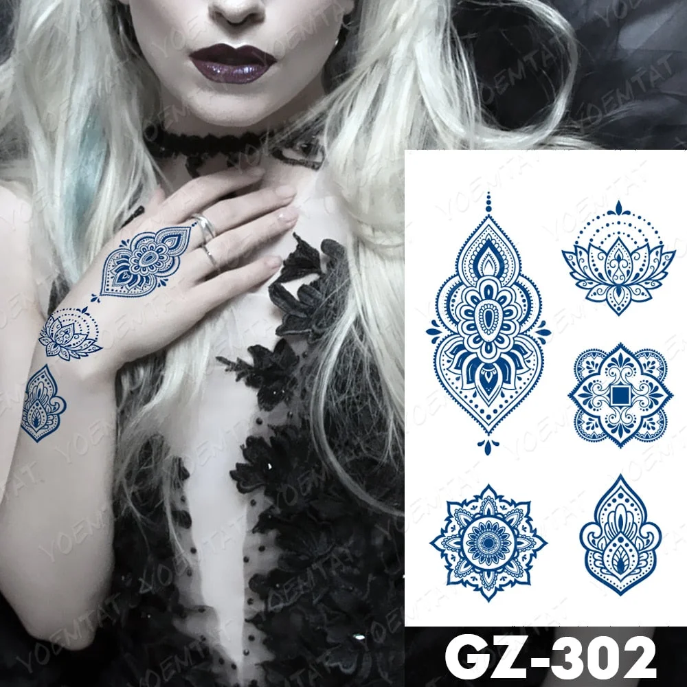 Juice Lasting Waterproof Temporary Tattoo Stickers Lotus Totem Flower Mandala Flash Tattoos Ink Fatima Hand Body Art Fake Tatto