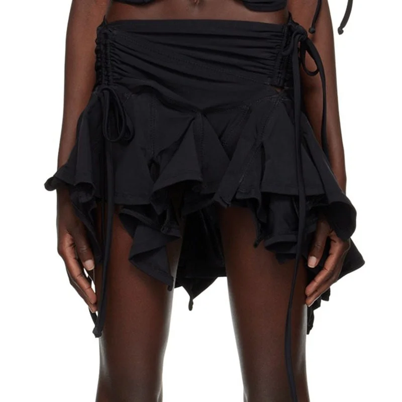 Toloer Frill Ruched Hem Mini Skirt-Outfit Ideas
