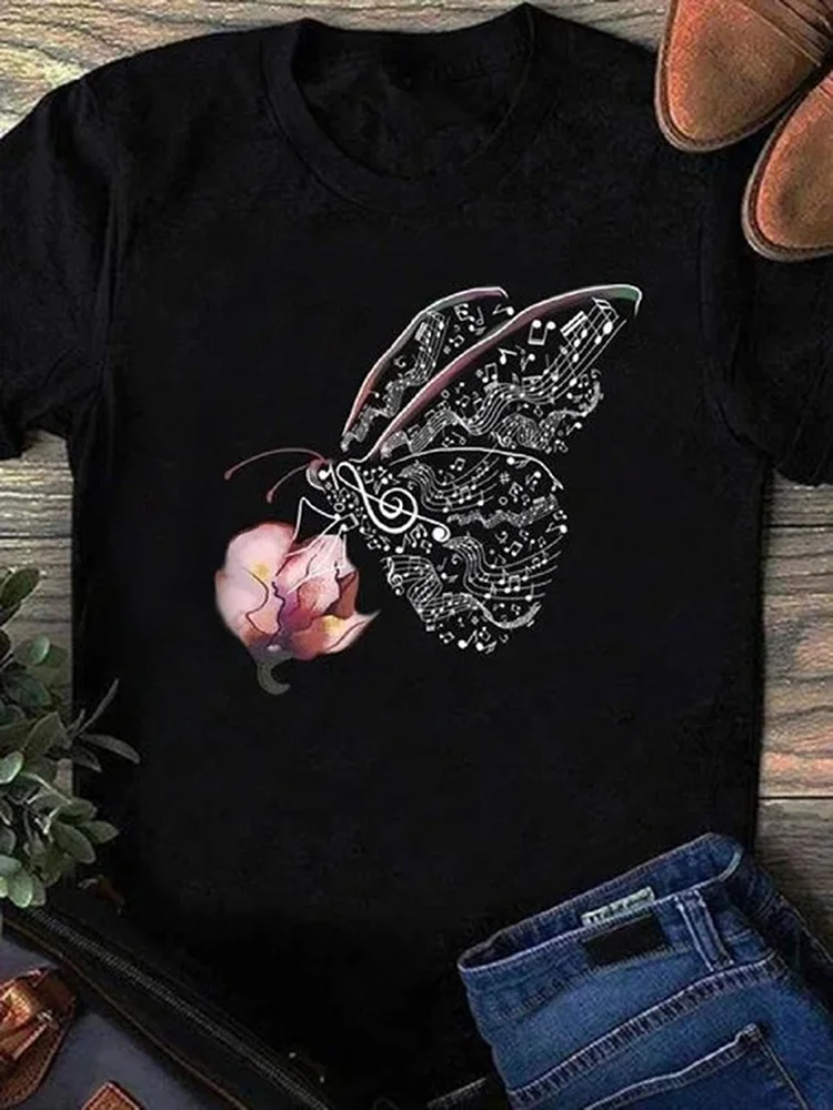 Animal Crew Neck Casual Short Sleeve Top