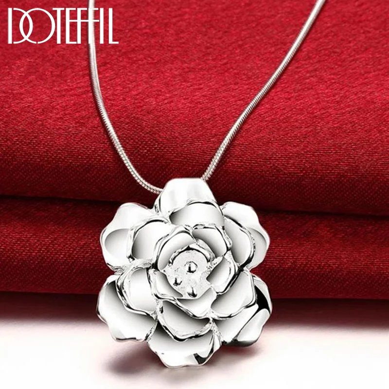 DOTEFFIL 925 Sterling Silver 16-30 Inch Snake Chain Flower Pendant Necklace For Women Jewelry