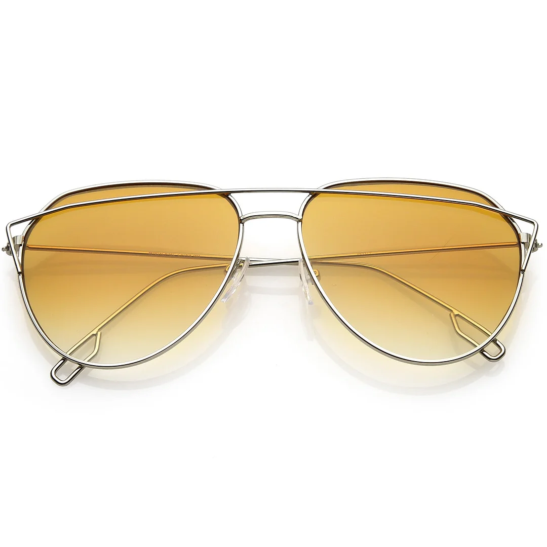 Modern Aviator glasses Metal Crossbar Slim Arms Color Gradient Flat Lens 58mm
