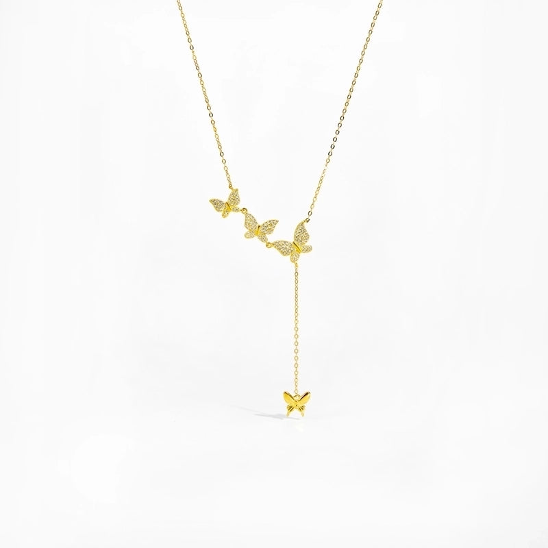 925 Sterling Silver Zircon Butterfly Pendant Necklace