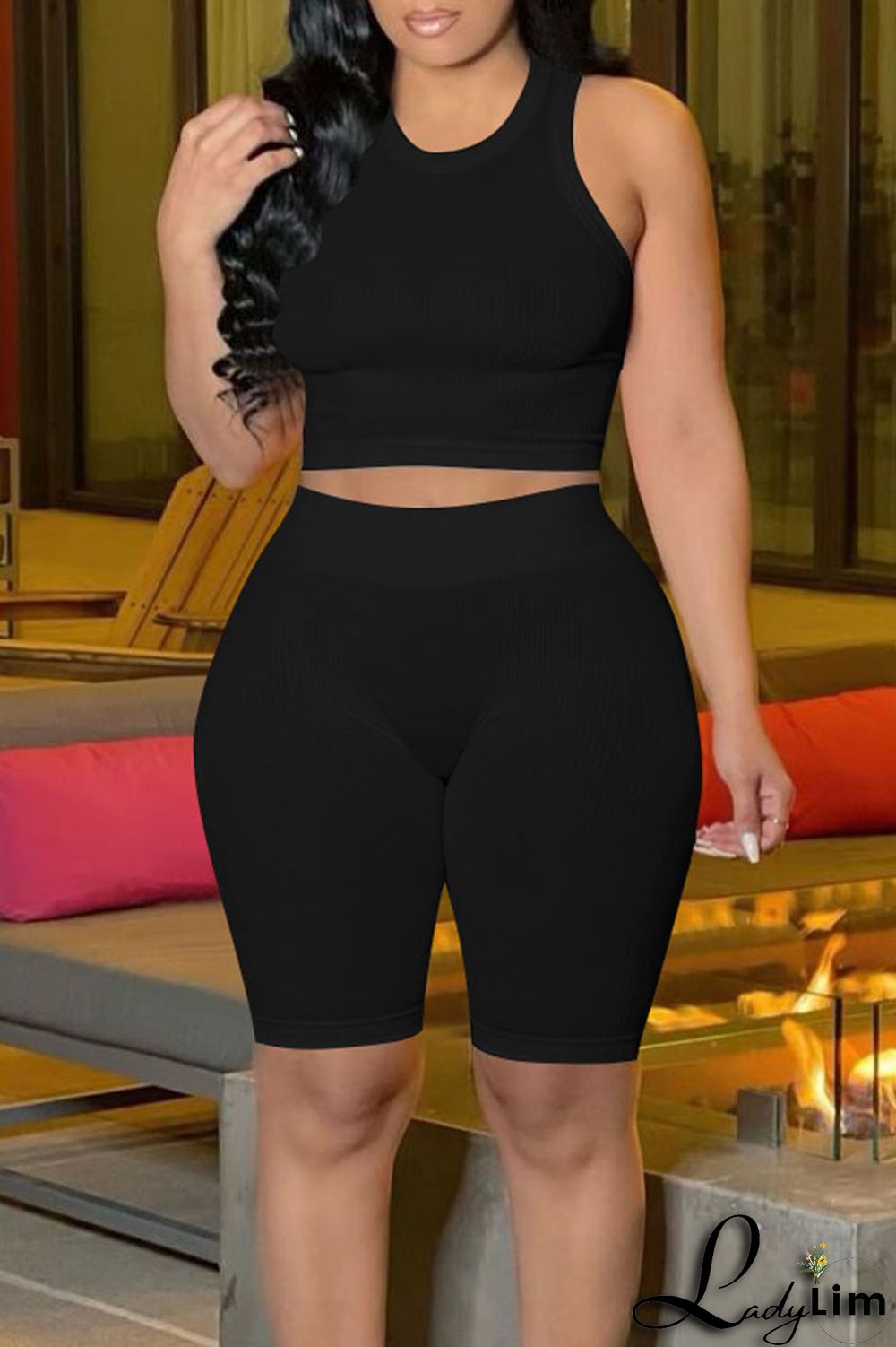 Blue Casual Solid Split Joint O Neck Sleeveless Two Pieces