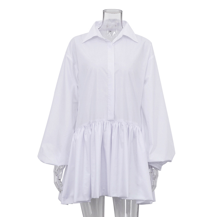Mature Women Puff Sleeve Shirt Dress