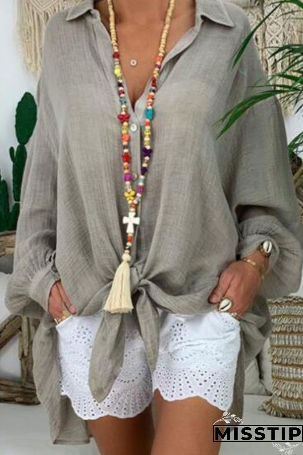 Black Casual Solid Patchwork Buckle Asymmetrical Turndown Collar Tops