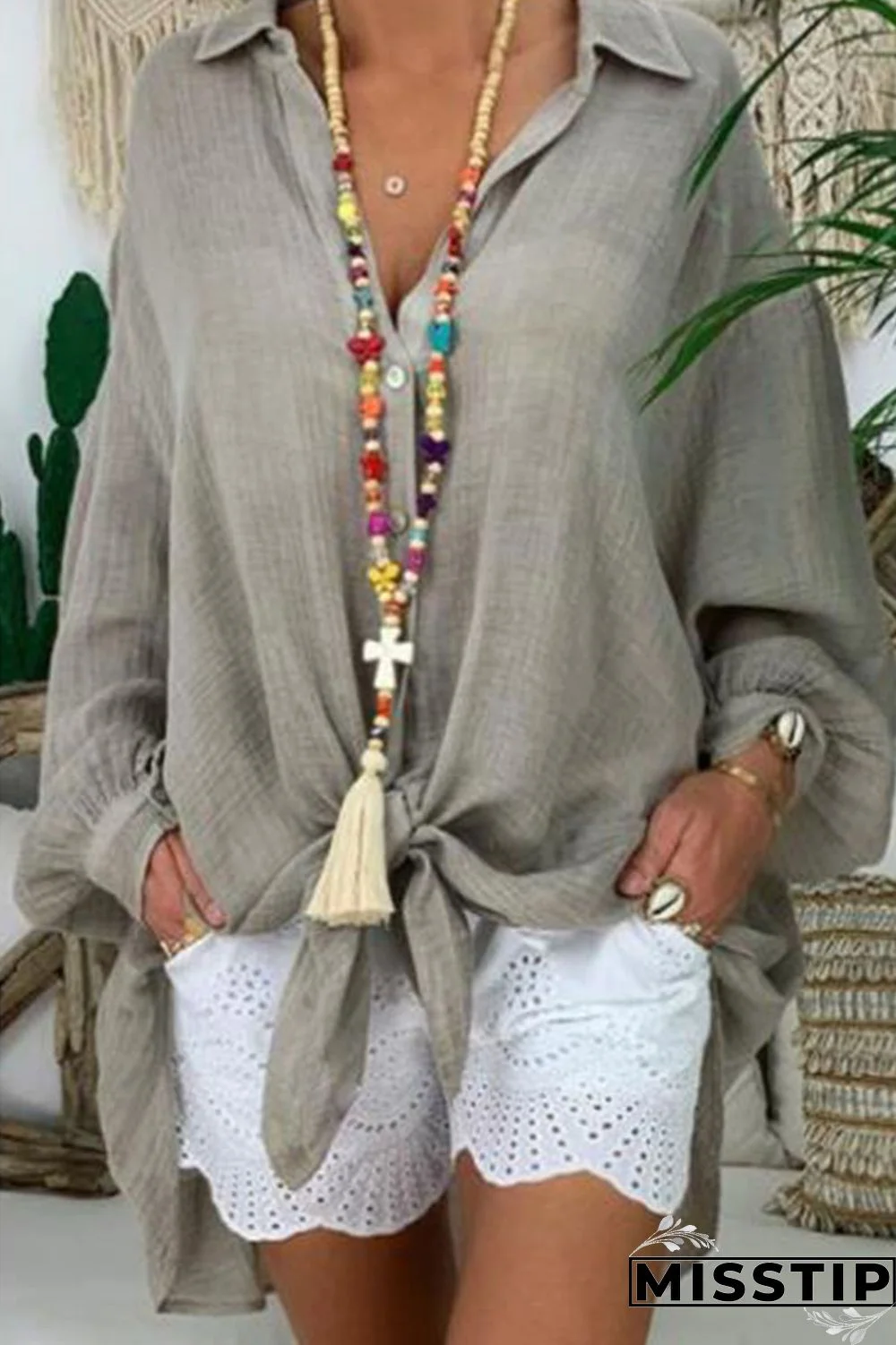 Black Casual Solid Patchwork Buckle Asymmetrical Turndown Collar Tops