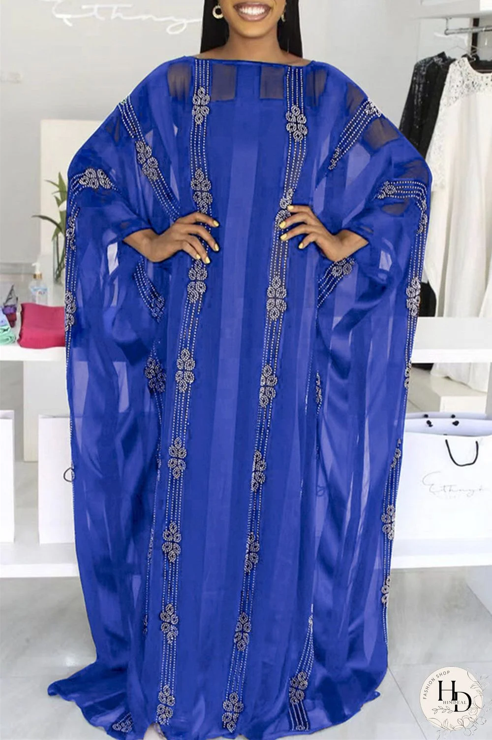 Blue Fashion Casual Solid Hot Drill O Neck Long Dress Plus Size Two Pieces