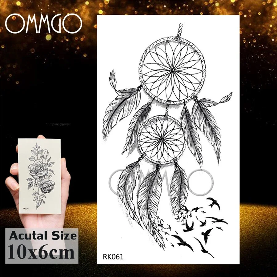Sdrawing Dream Catcher Butterfly Feather Temporary Tattoos Sticker Black Henna Body Art Arm Fake Tatoos Leaf Sexy Custom Tattoo