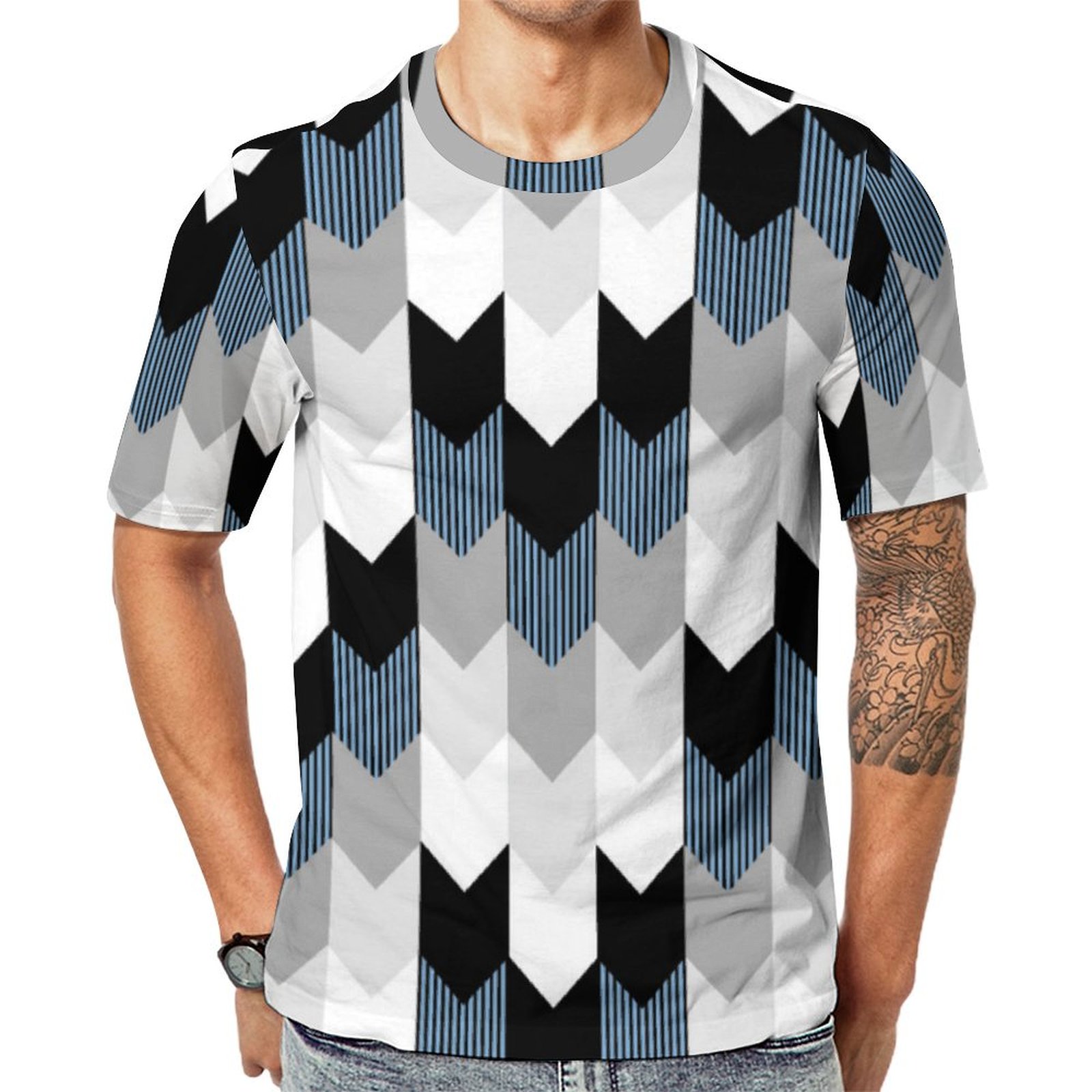 Black Grey Blue Arrow Chevron Stripes Short Sleeve Print Unisex Tshirt Summer Casual Tees for Men and Women Coolcoshirts