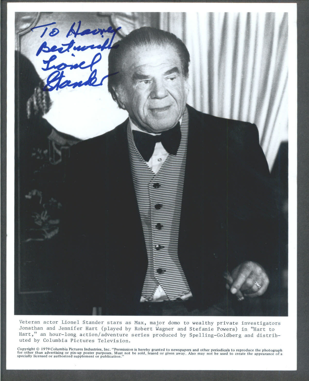 Lionel Stander - 8x10 Signed Autograph Movie Still - Hart to Hart