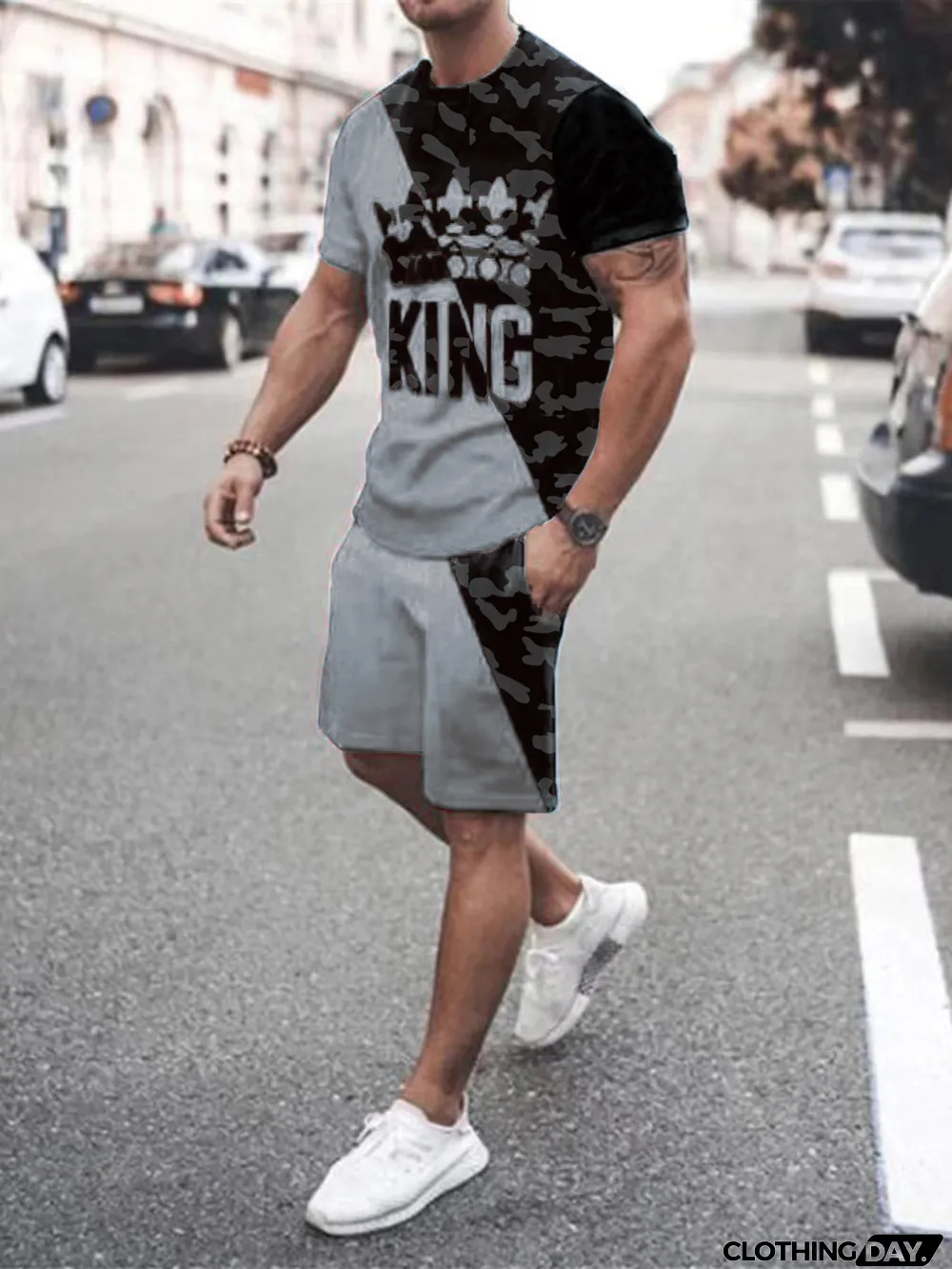 Men's Printed T Shirt And Shorts 2 Piece Sets
