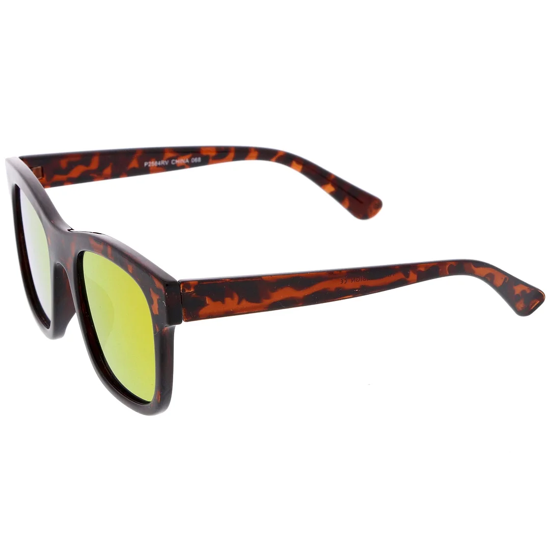 Retro Wide Temple Square Colored Mirror Flat Lens Horn Rimmed glasses 57mm