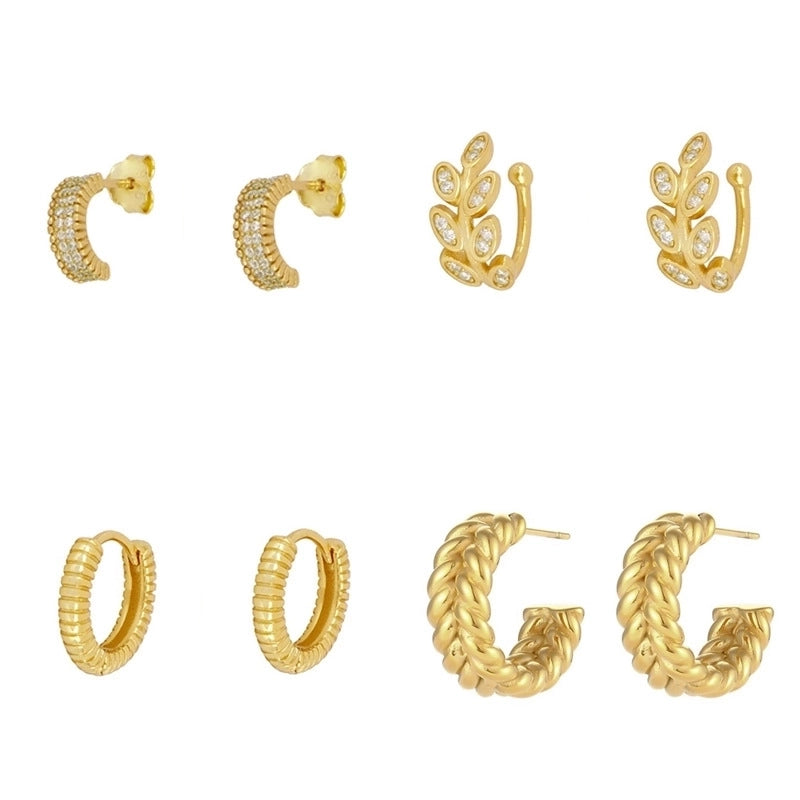 1 Pair Retro Minimalist Geometric Inlay Copper Zircon Gold Plated Ear Cuffs Earrings Ear Studs3