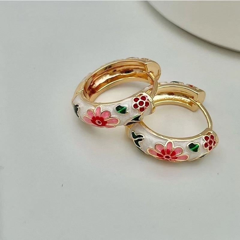 1 Pair Elegant Flower Enamel Copper Earrings