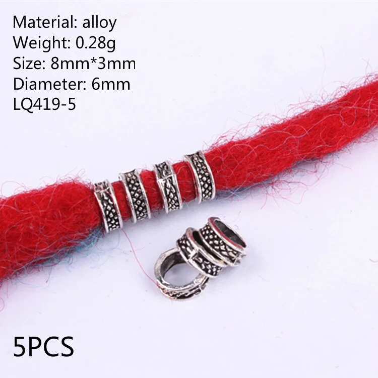 5 Pcs/set Viking Beads 14 Kind Silver Beads for Braiding Dreadlock Hair Decor Cuff Clip Beaded Hair Scrunchies Tibet Bead Tube