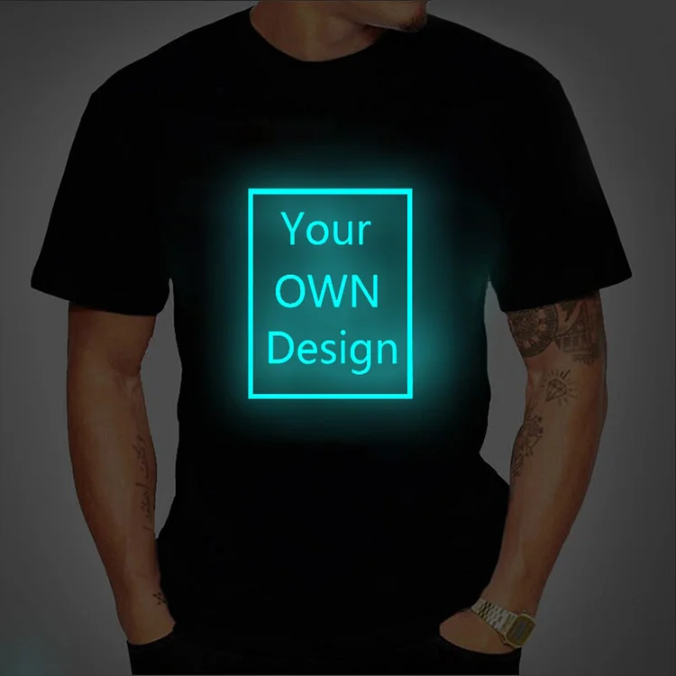Custom DIY Logo Text Print Cotton Luminous T-shirt for Men at Hiphopee
