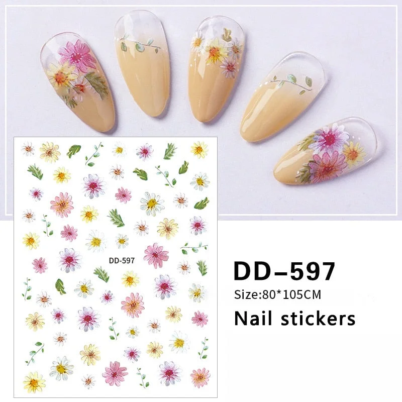3D Rose Flowers Butterfly Sticker Sliders for Nails Elegant Leaf Floral Design Decals DIY Nail Art Decorations