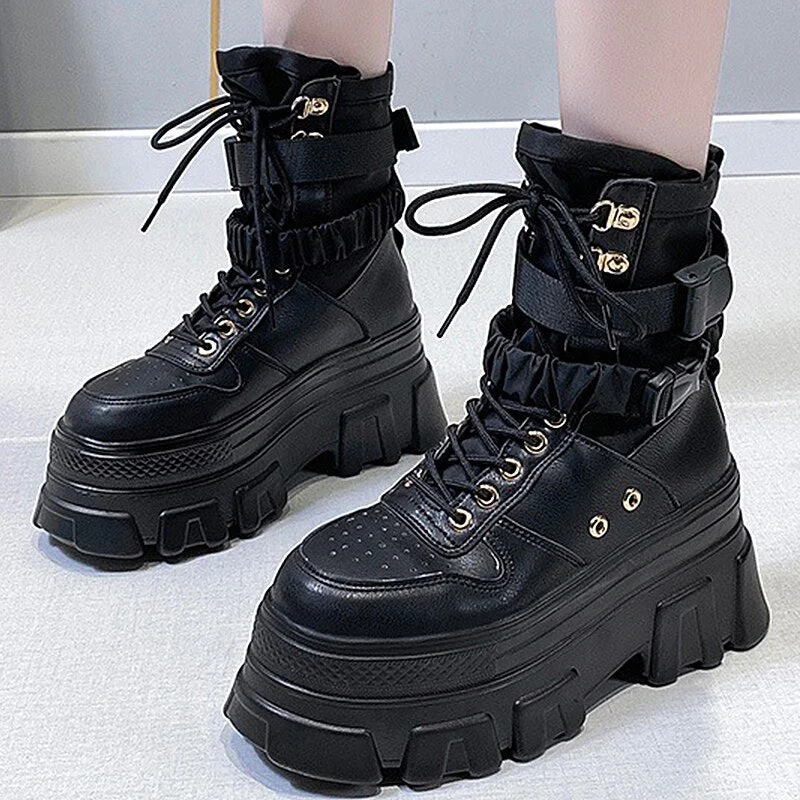 Women Casual Shoes High-top Rimocy Green Punk Chunky Platform Shoes for Ladies  Autumn Winter Gothic Vulcanized Shoes