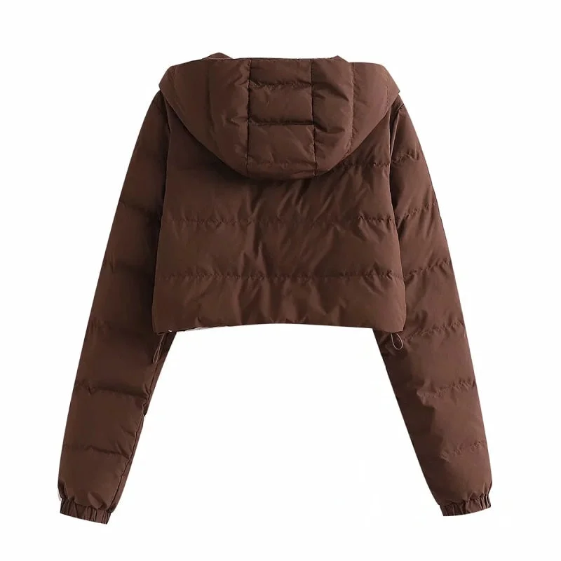 2021 Women Fashion Brown Cropped Hooded Vest Coat Female Zipper Waistcoat Ladies Casual Outerwear