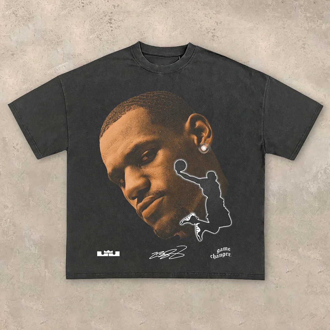 Big face street basketball star printed T-shirt