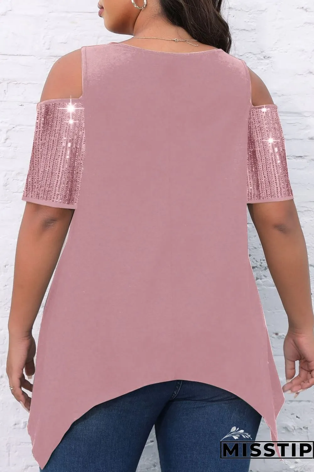 Black Casual Solid Hollowed Out Patchwork O Neck Plus Size Tops
