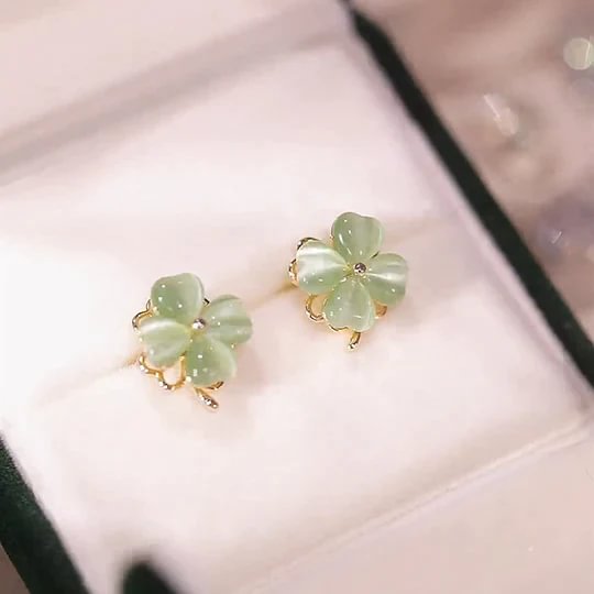 Green Opal clover rotatable Earrings