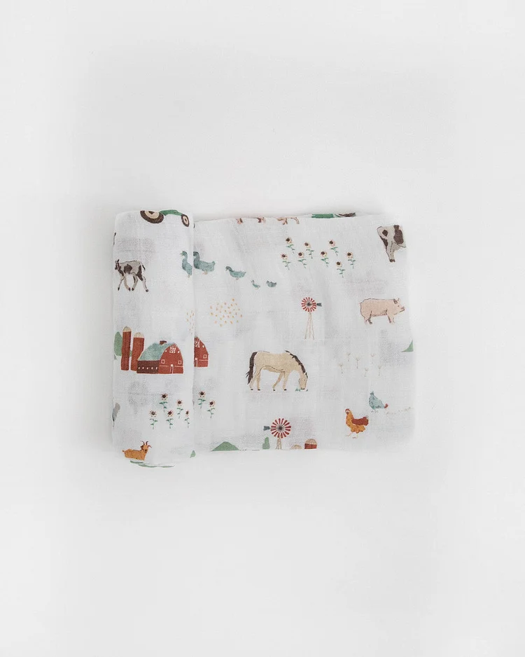 Cotton Muslin Swaddle Blanket - Farmyard