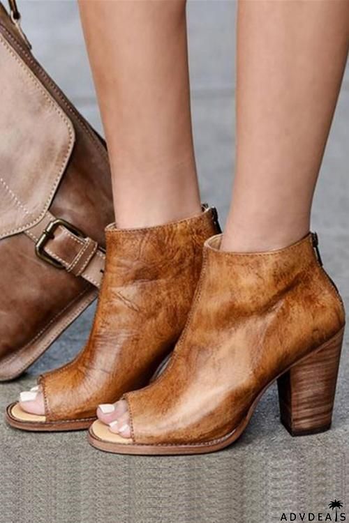 Peep Toe Zipper High Heel Boots