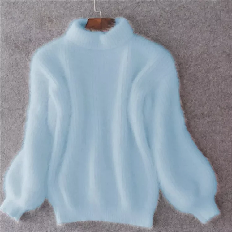 Loose Solid Color Knit Sweater - Vintage Angora Sweater-mysite