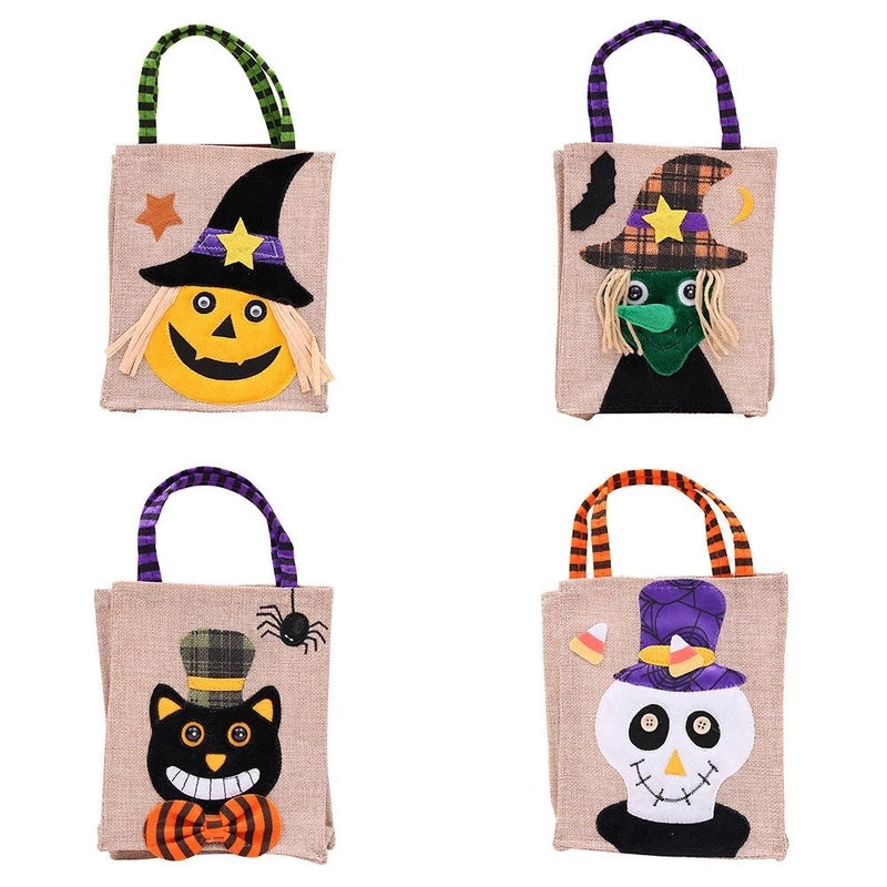 Halloween Cartoon Pumpkin Witch Gift Bag Burlap Handbags