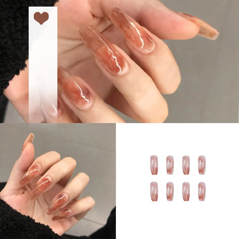 24PCS/box artificial nails with glue Milky white pink Gradients long Ballet Nail stick fake nail tips full cover acrylic-Nail Inspo