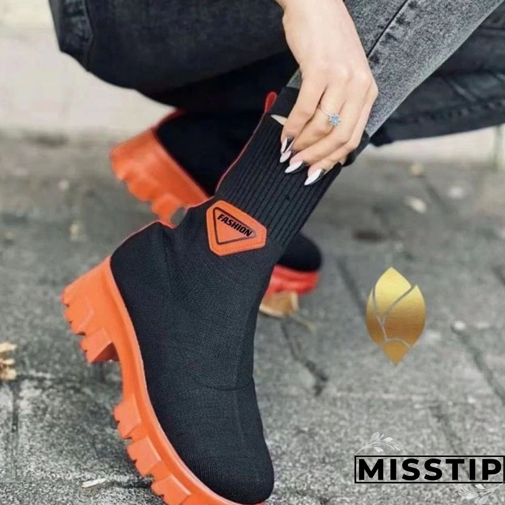 Tangerine Red Casual Patchwork Contrast Round Keep Warm Comfortable Out Door Shoes