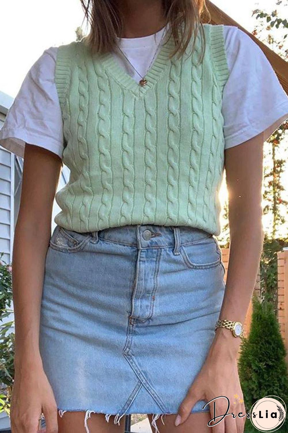 Checkered Cropped Knitted Tank Argyle Sleeveless Jumper