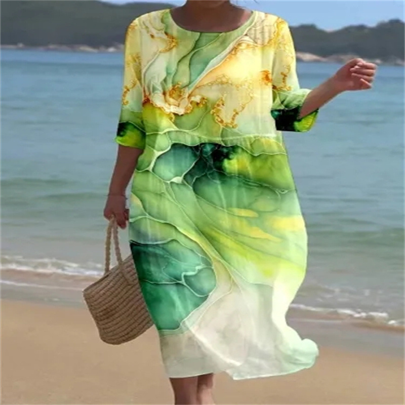 Mature Women Plus Size Floral Art Print Casual Holiday Dress