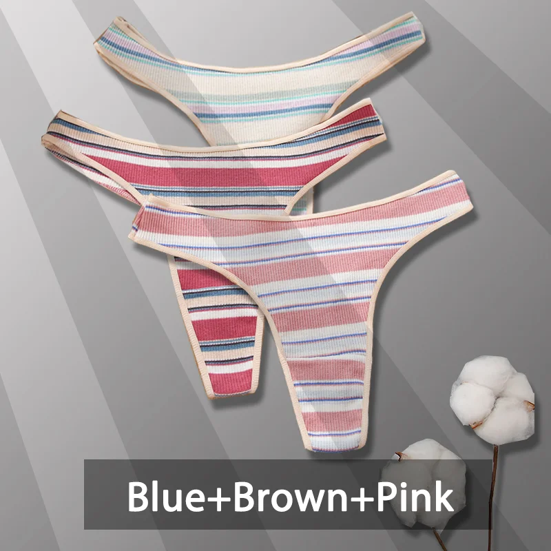 Billionm Sexy Cotton Panties for Women Colorful Stripe G-string Thong Soft Underwear Female Breathable Intimates Lingerie Ladies