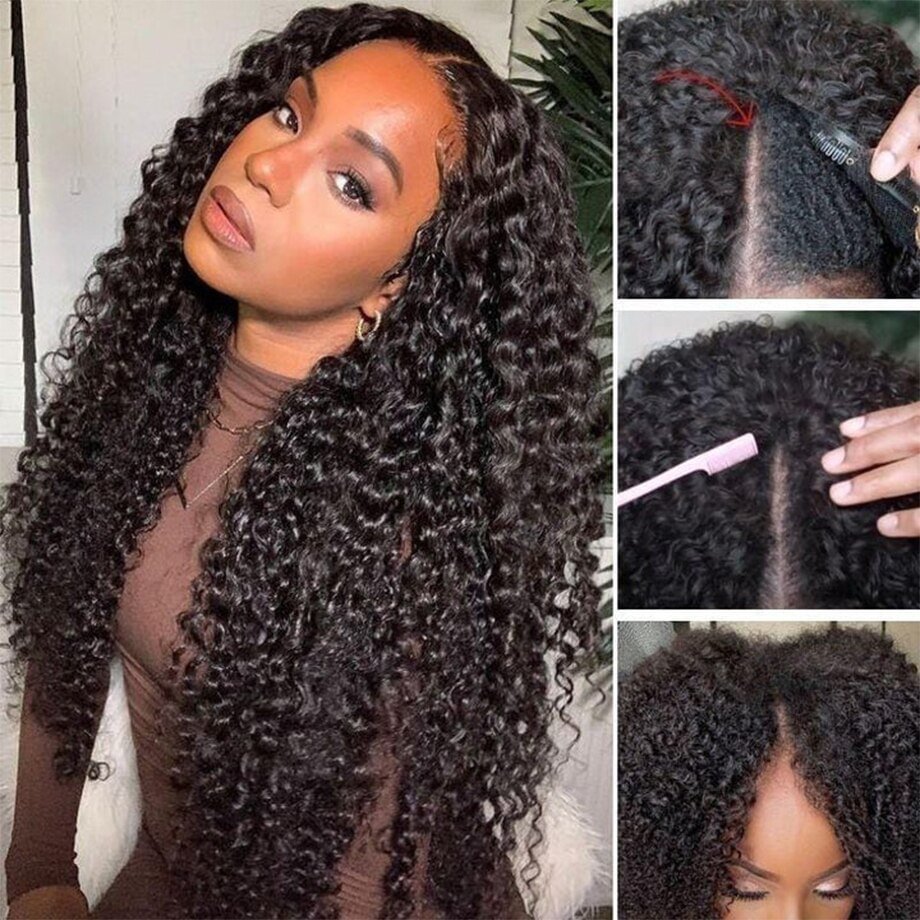 Kinky Curly V Part Wig Human Hair No Leave Out Brazilian Glueless Hair Wigs With Clips Sale Upgrade U Part Wigs For Black Women US Mall Lifes