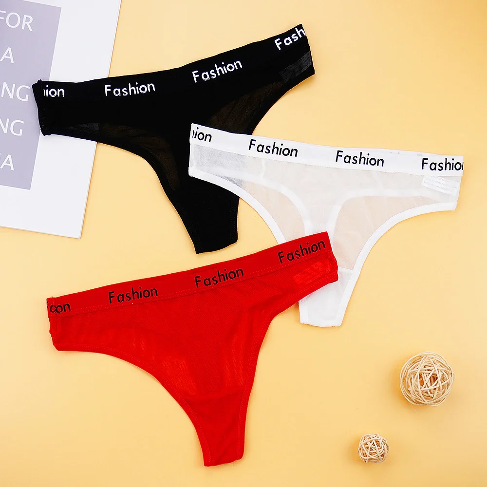 Billionm Sexy Transparent Thong Women Panties Letter Fashion Sporty Tanga Nylon Low-rise Ladies Underwear T Panty