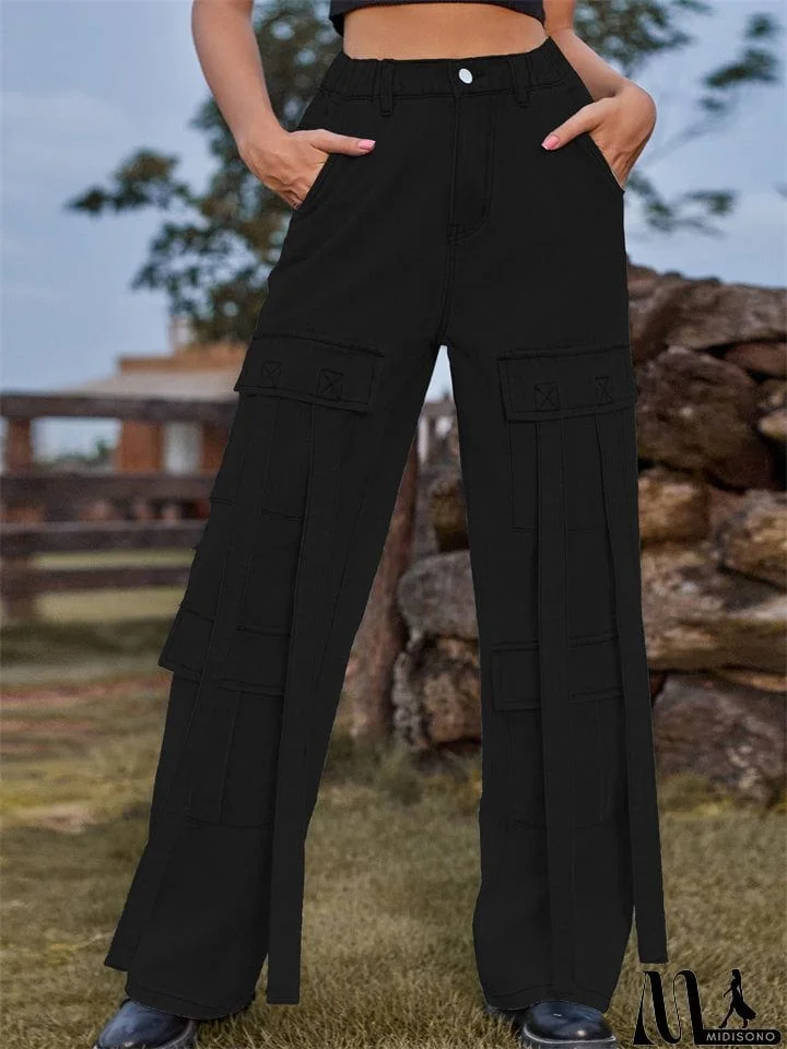 MidiSono - Retro Personality Lady Ribbon Design Denim Trouser