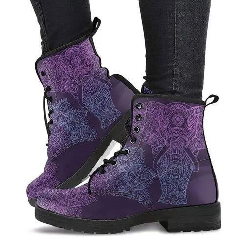 Martin Boots Women's Autumn and Winter New2021British Fashion Women's Tooling Boots Skull and Flower Print High-top Boots Ladies 1118