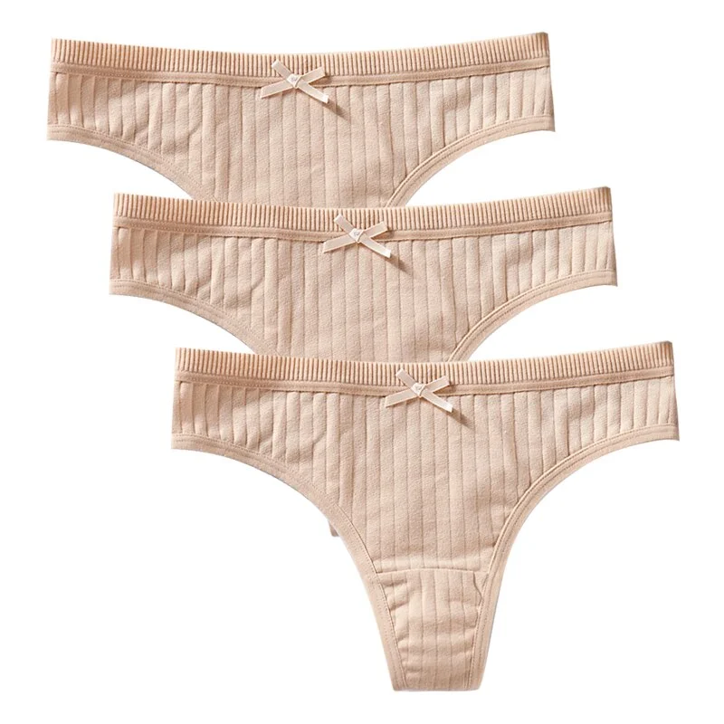 Women's Cotton G-String Thong Sexy Panties For Women String Briefs Underwear Intimate Lingerie Ladies T-Back Low-Rise 3 Pcs/Set