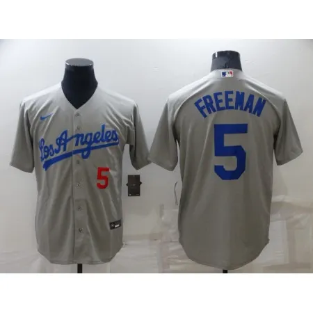 Men's Los Angeles Dodgers #5 Freddie Freeman Grey Cool Base Stitched Baseball Jersey 2NHF
