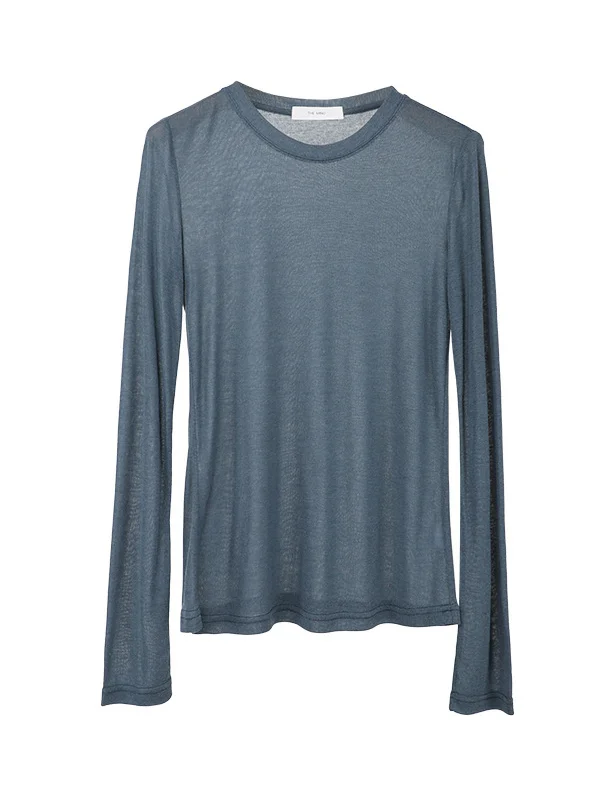 Solid Color See-Through Skinny Long Sleeves Round-Neck T-Shirts