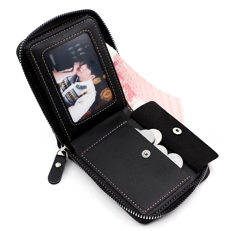 Men’s Letter Solid Color Pu Leather Zipper Wallets