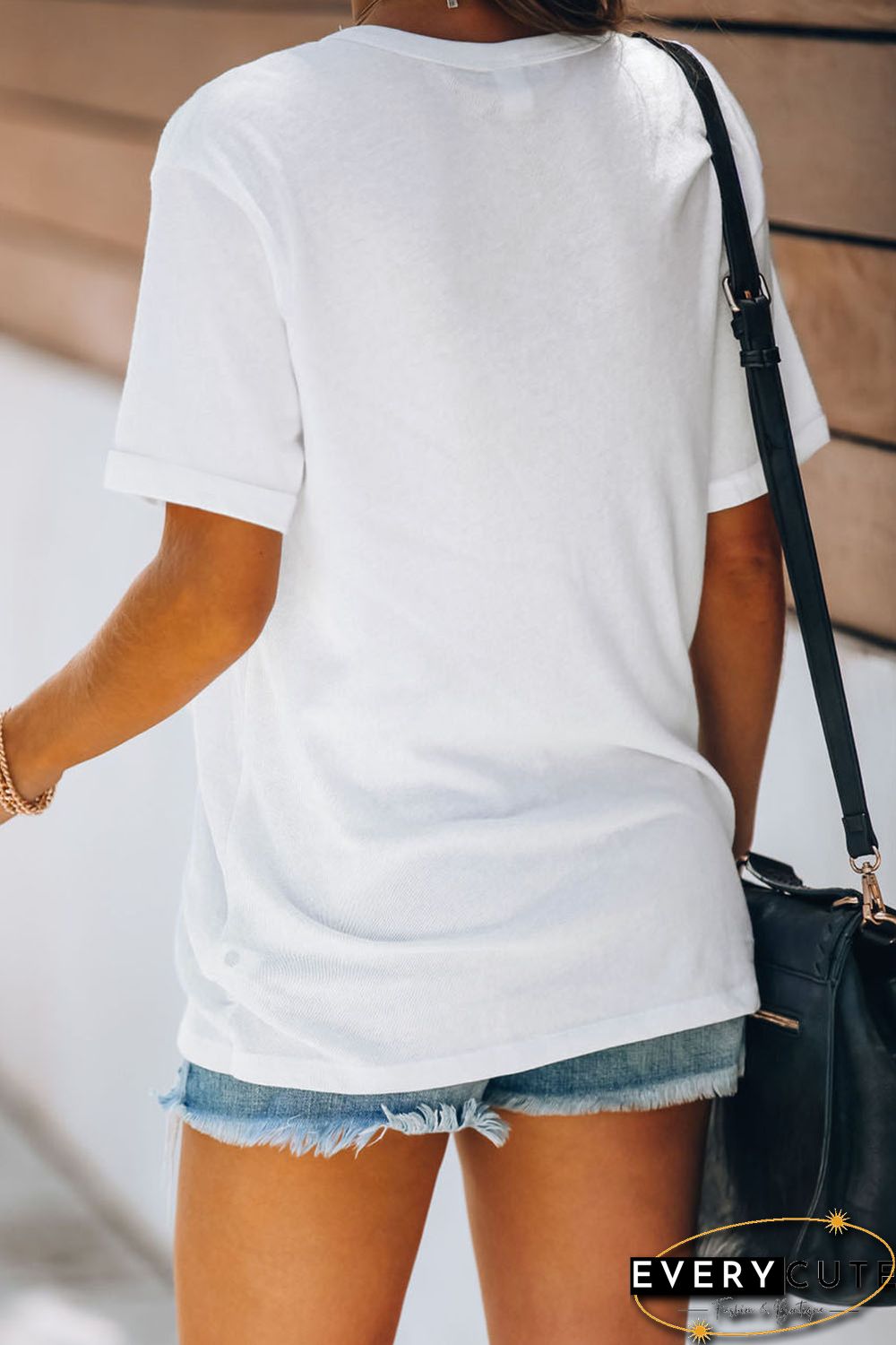 White Be Free Gesture Butterfly Print Short Sleeve Graphic Tee