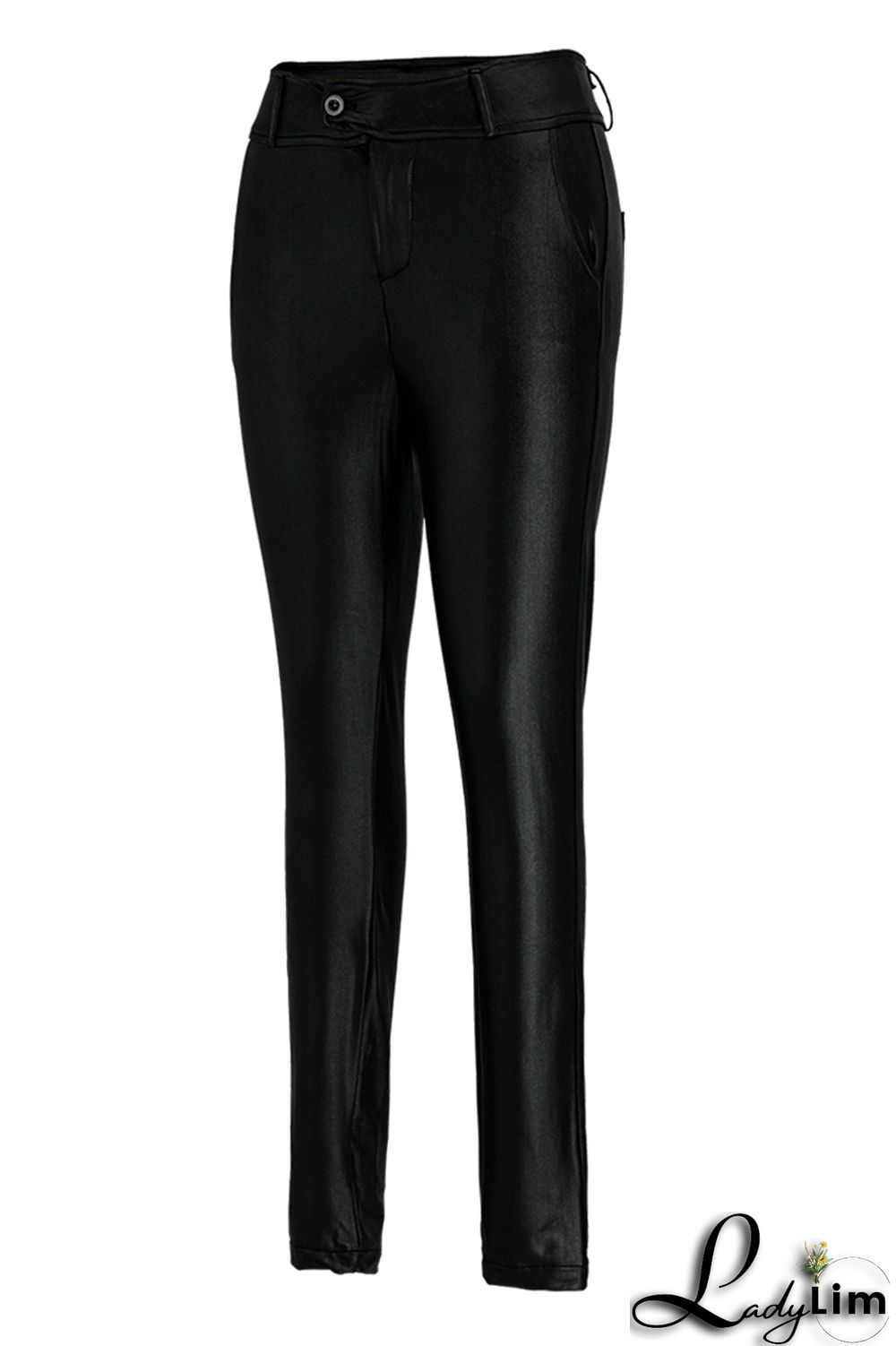 Black Fashion Casual Solid With Belt Skinny High Waist Pencil Trousers