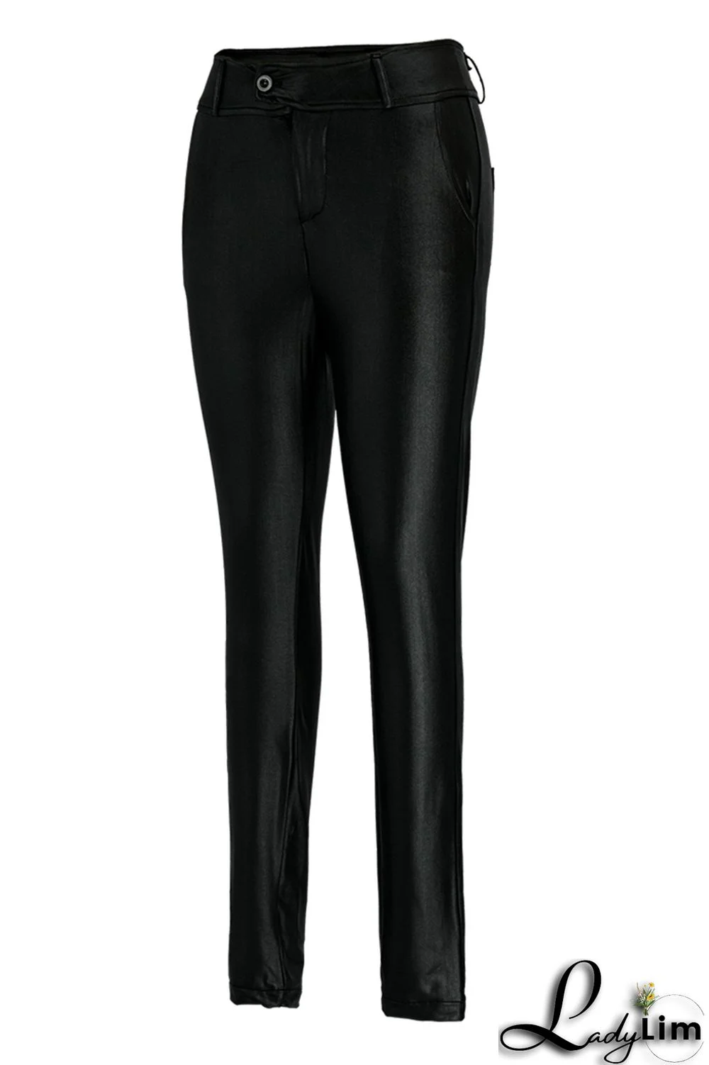 Black Fashion Casual Solid With Belt Skinny High Waist Pencil Trousers