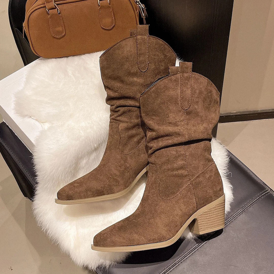 Yyvonne Autumn And Winter Fashion Boots Coarse And Retro Lazy Wind Chivalrous Languid Boots Piles Of Boots Meirad Pointed Women's Shoes