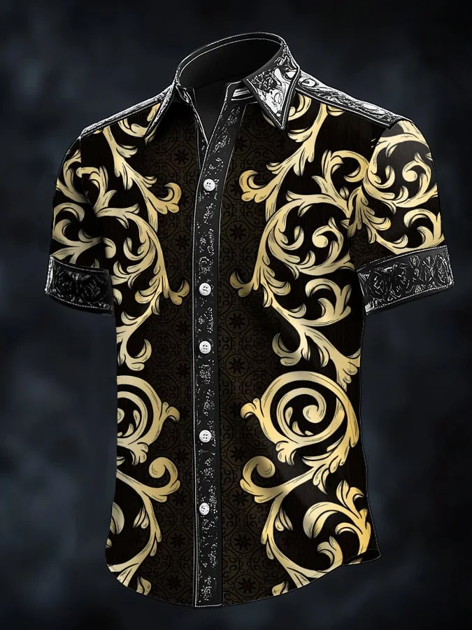 Men's Retro Baroque Print Dark Shirt 